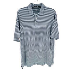 RLX Ralph Lauren Polo Shirt Mens Large Blue Stripe Performance Wicking Golf